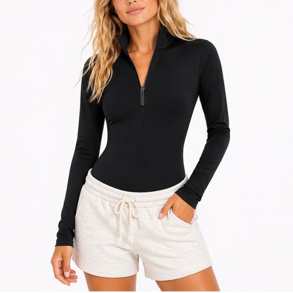 HYZ Long Sleeve Half Zip Bodysuit Black Size M